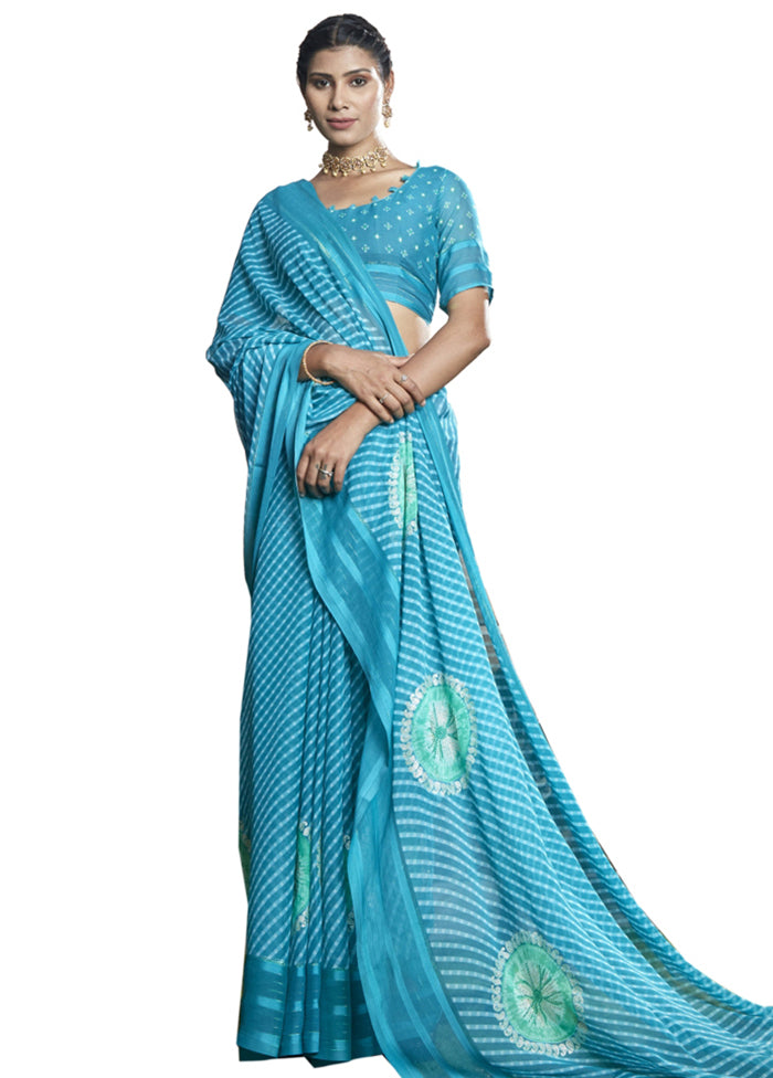 Blue Chiffon Saree With Blouse Piece - Indian Silk House Agencies