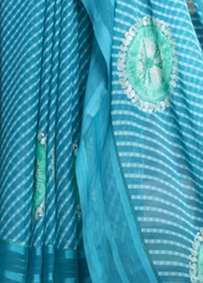 Blue Chiffon Saree With Blouse Piece - Indian Silk House Agencies