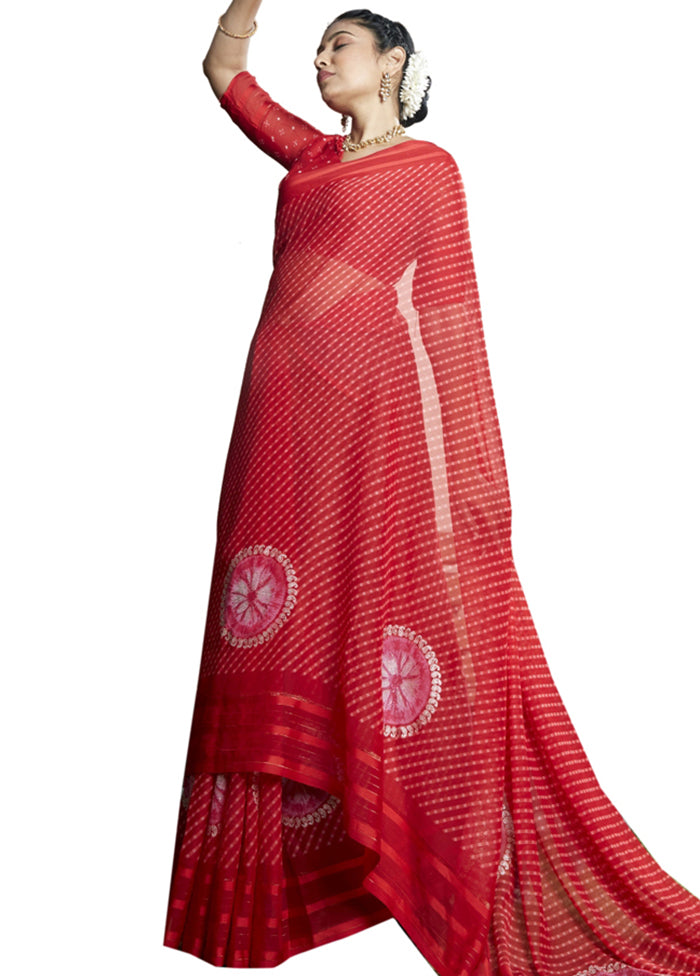 Red Chiffon Saree With Blouse Piece - Indian Silk House Agencies
