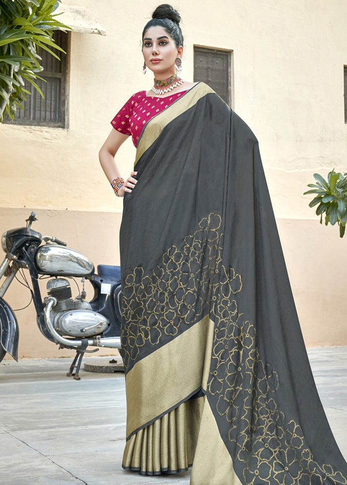 Grey Spun Silk Saree With Blouse Piece - Indian Silk House Agencies