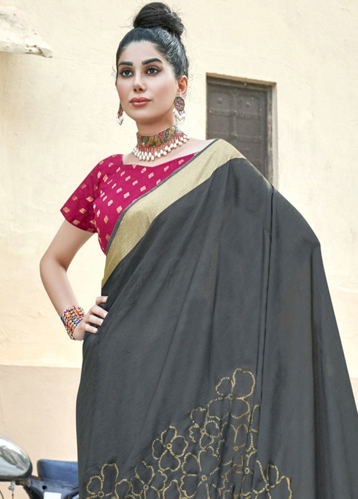 Grey Spun Silk Saree With Blouse Piece - Indian Silk House Agencies