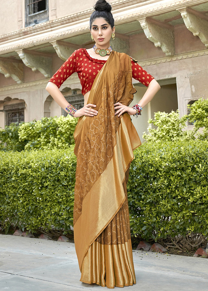 Brown Spun Silk Saree With Blouse Piece - Indian Silk House Agencies