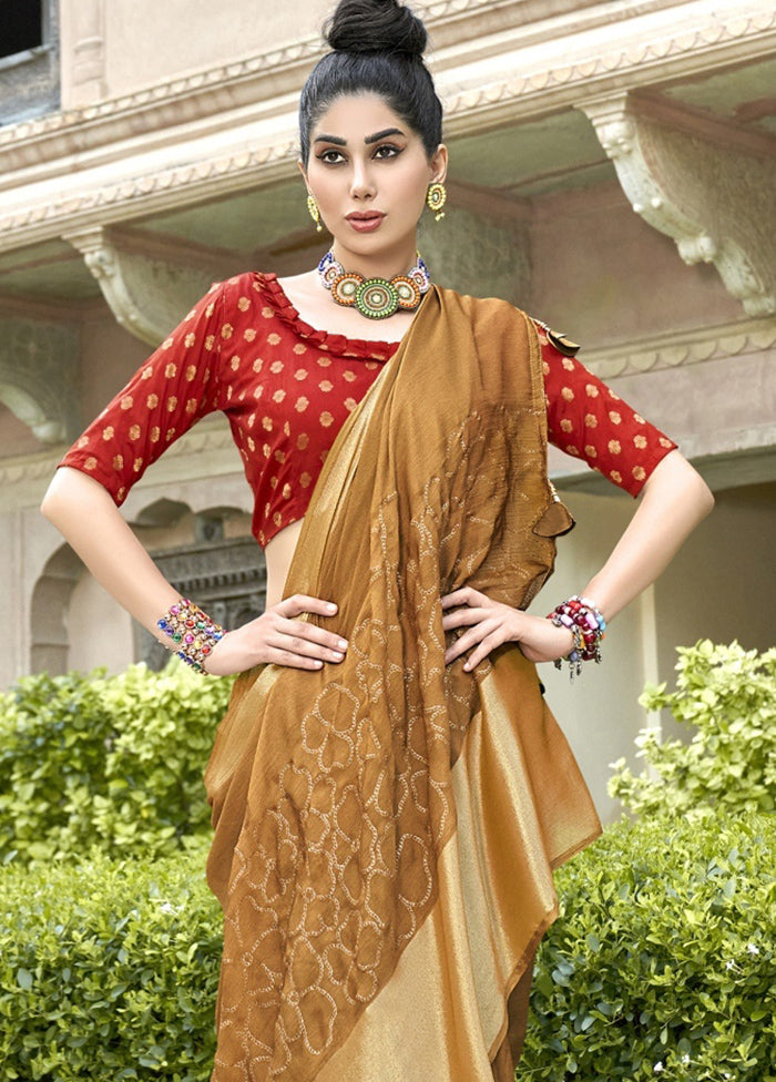 Brown Spun Silk Saree With Blouse Piece - Indian Silk House Agencies