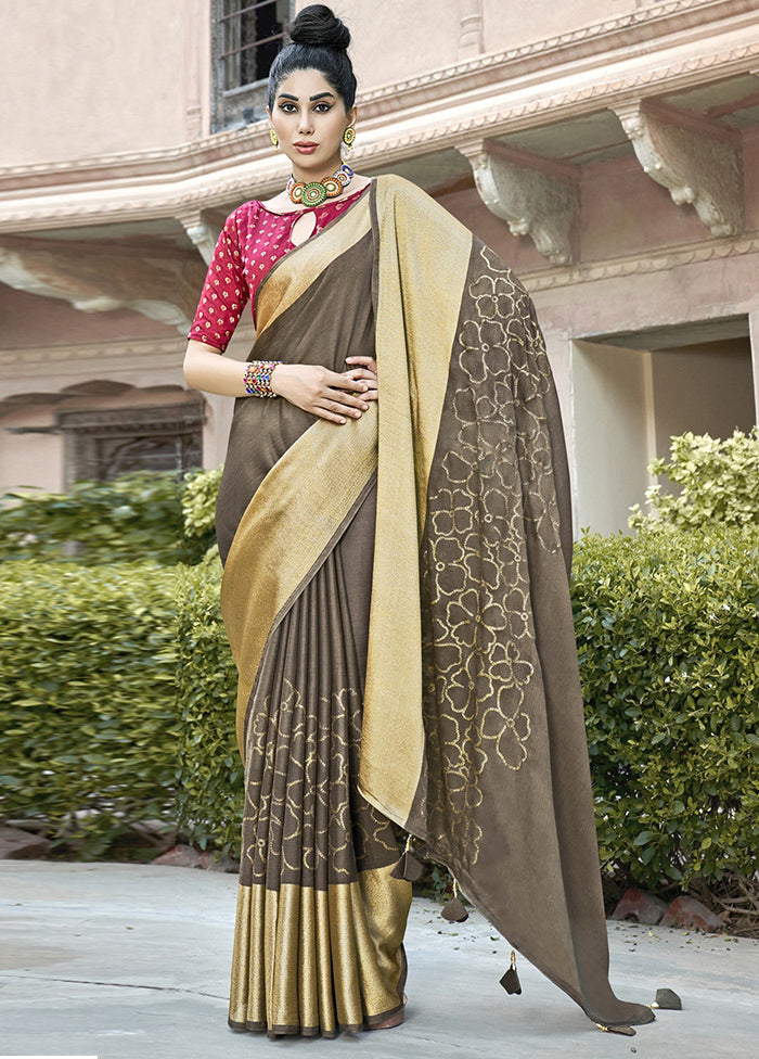 Grey Spun Silk Saree With Blouse Piece - Indian Silk House Agencies