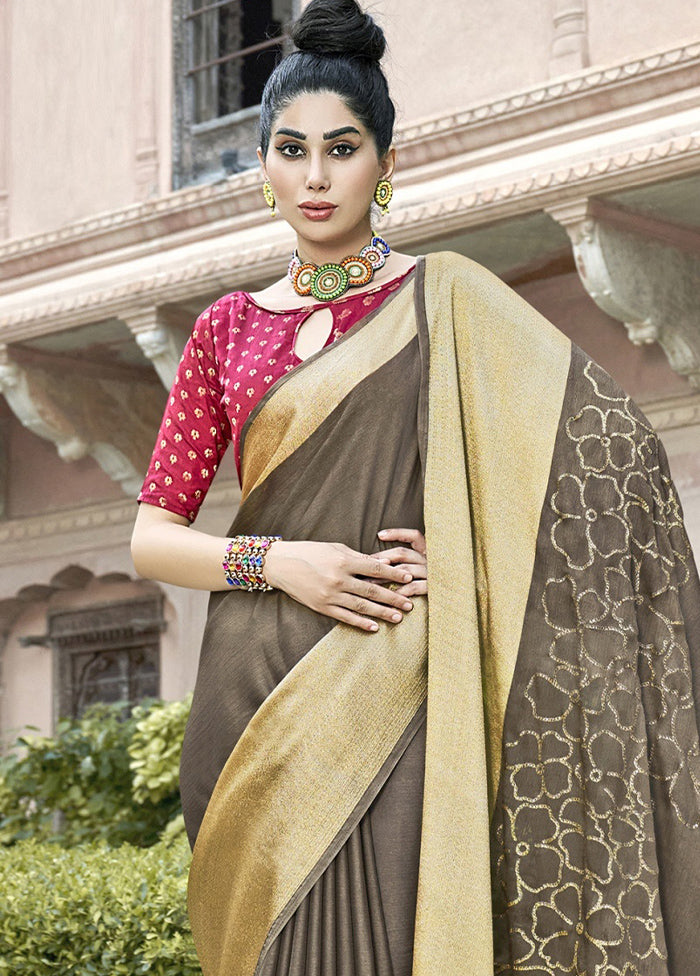 Grey Spun Silk Saree With Blouse Piece - Indian Silk House Agencies