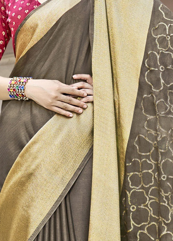 Grey Spun Silk Saree With Blouse Piece - Indian Silk House Agencies