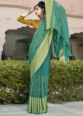 Turquoise Spun Silk Saree With Blouse Piece - Indian Silk House Agencies