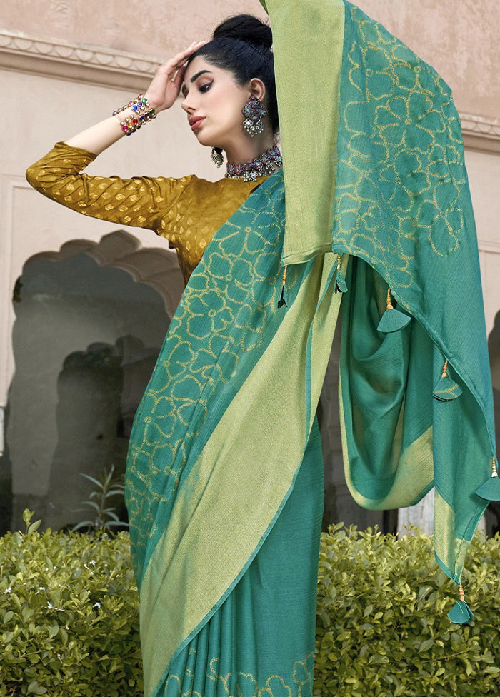 Turquoise Spun Silk Saree With Blouse Piece - Indian Silk House Agencies