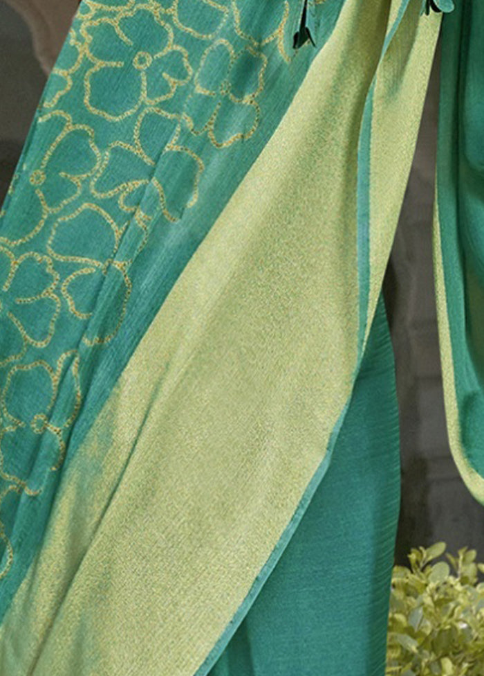 Turquoise Spun Silk Saree With Blouse Piece - Indian Silk House Agencies