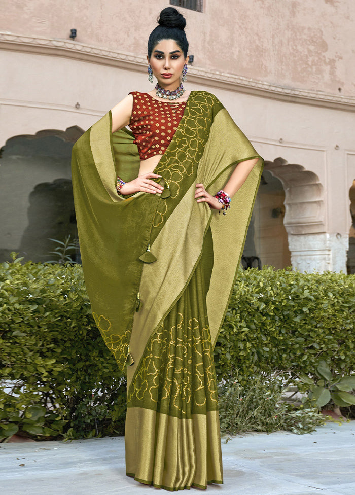 Green Spun Silk Saree With Blouse Piece - Indian Silk House Agencies