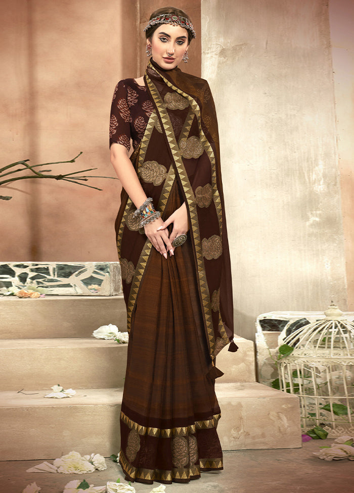Maroon Chiffon Saree With Blouse Piece - Indian Silk House Agencies
