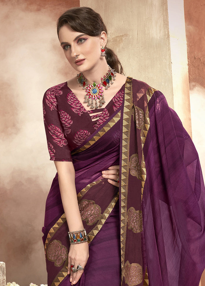 Purple Chiffon Saree With Blouse Piece - Indian Silk House Agencies