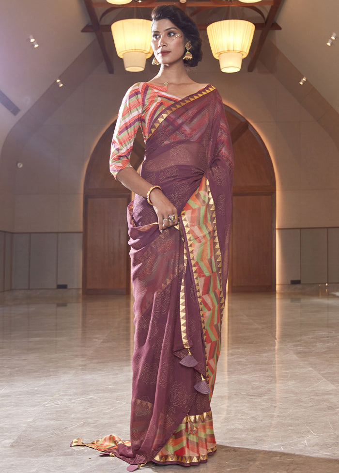 Violet Spun Silk Saree With Blouse Piece - Indian Silk House Agencies