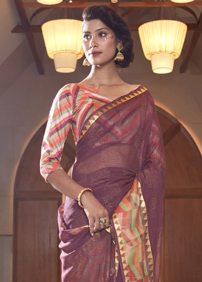 Violet Spun Silk Saree With Blouse Piece - Indian Silk House Agencies