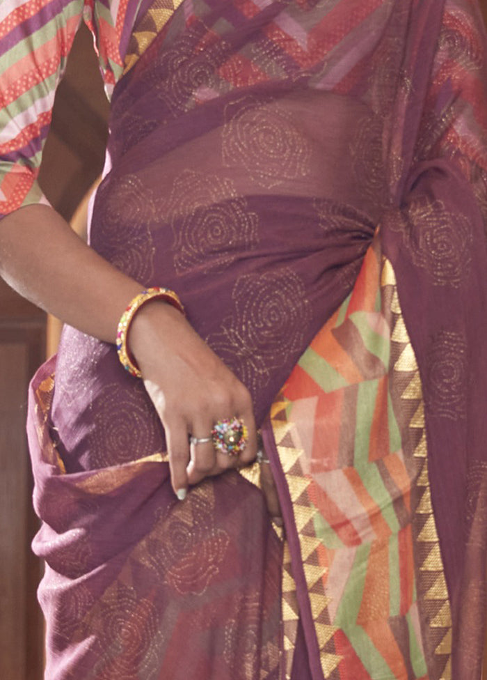 Violet Spun Silk Saree With Blouse Piece - Indian Silk House Agencies