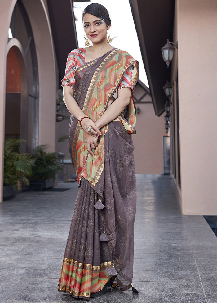 Brown Spun Silk Saree With Blouse Piece - Indian Silk House Agencies