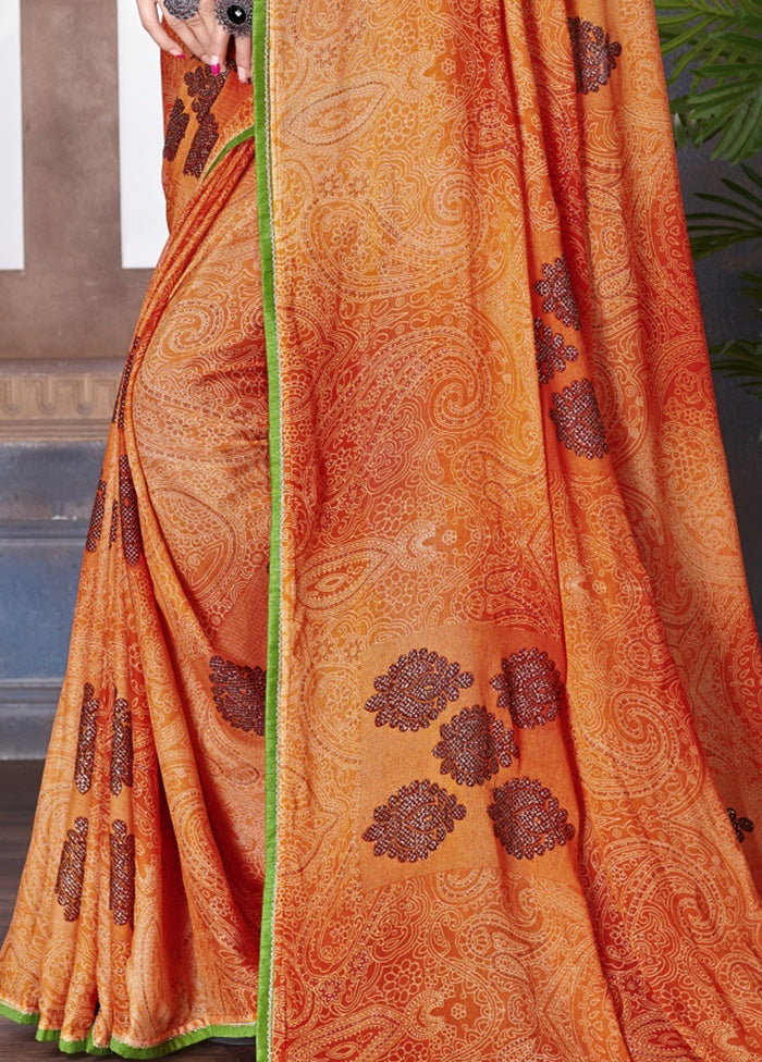 Orange Chiffon Saree With Blouse Piece - Indian Silk House Agencies