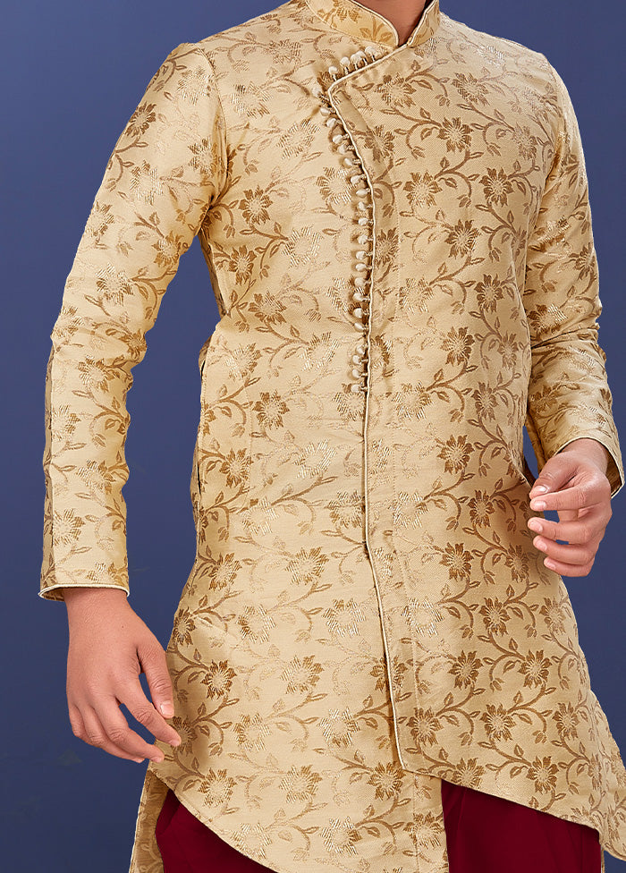Beige Zari Woven Kurta Pajama Set - Indian Silk House Agencies