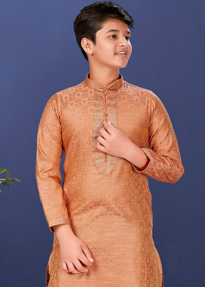 Peach Jacquard Silk Kurta Pajama Set - Indian Silk House Agencies