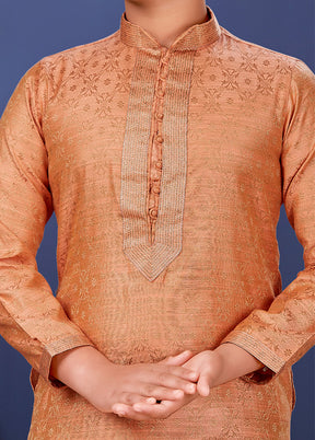 Peach Jacquard Silk Kurta Pajama Set - Indian Silk House Agencies