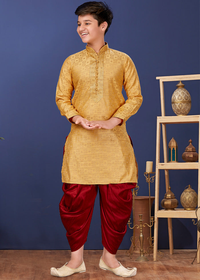 Gold Jacquard Silk Kurta Pajama Set - Indian Silk House Agencies