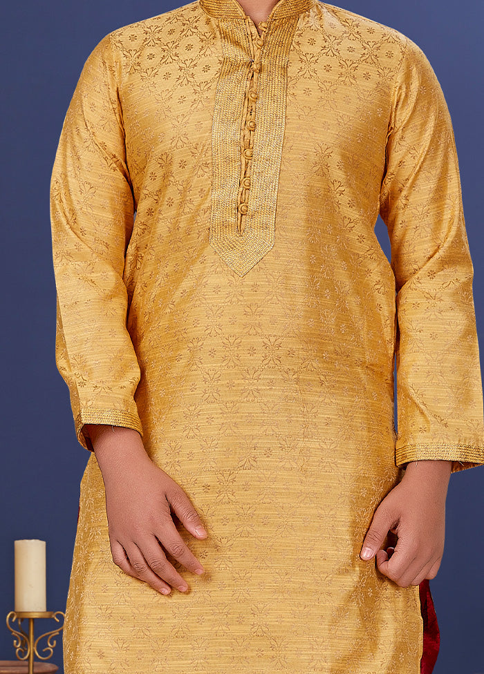 Gold Jacquard Silk Kurta Pajama Set - Indian Silk House Agencies