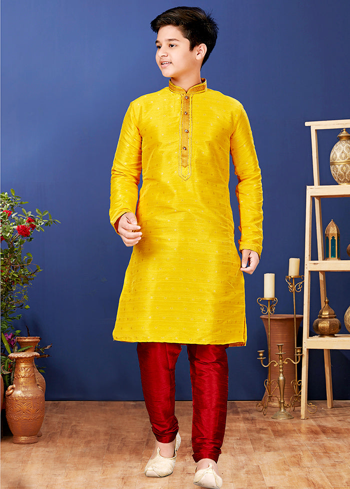 Yellow Zari Woven Kurta Pajama Set - Indian Silk House Agencies