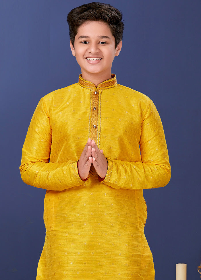 Yellow Zari Woven Kurta Pajama Set - Indian Silk House Agencies