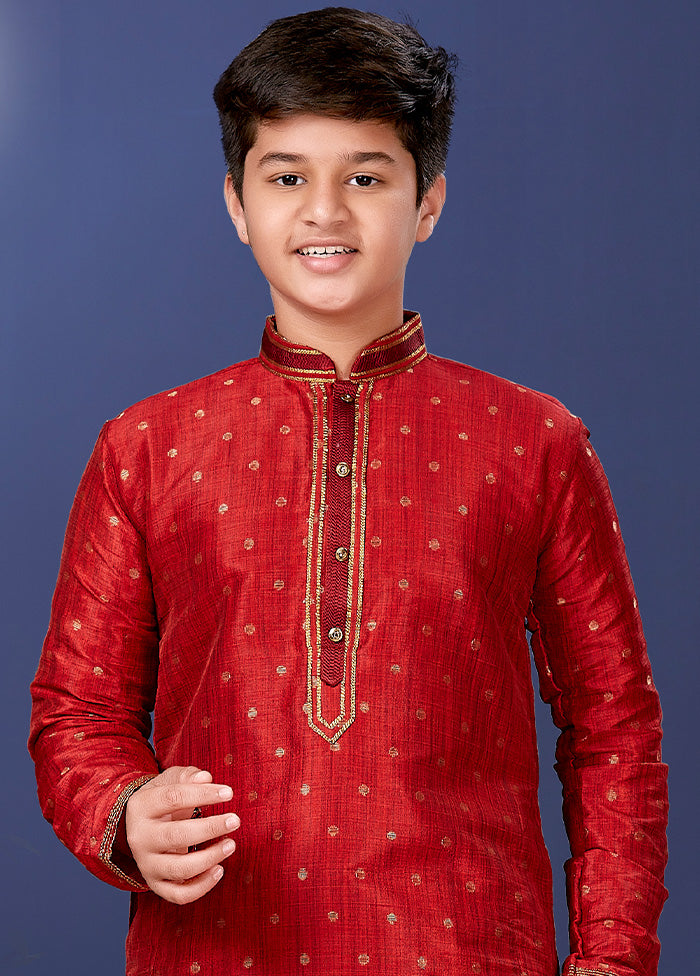 Red Zari Woven Kurta Pajama Set - Indian Silk House Agencies