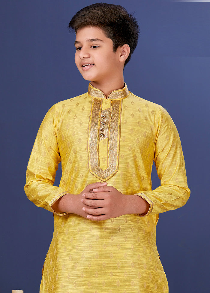 Yellow Jacquard Silk Kurta Pajama Set - Indian Silk House Agencies