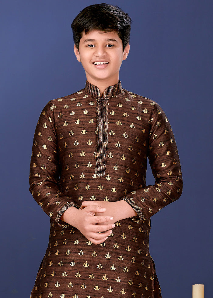 Brown Jacquard Silk Kurta Pajama Set - Indian Silk House Agencies