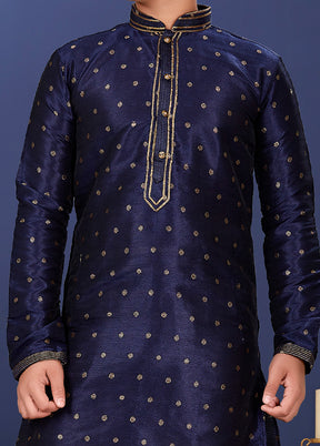 Blue Zari Woven Kurta Pajama Set - Indian Silk House Agencies