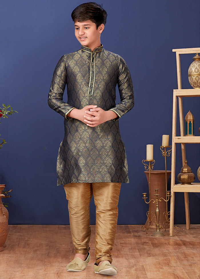 Grey Jacquard Silk Kurta Pajama Set - Indian Silk House Agencies