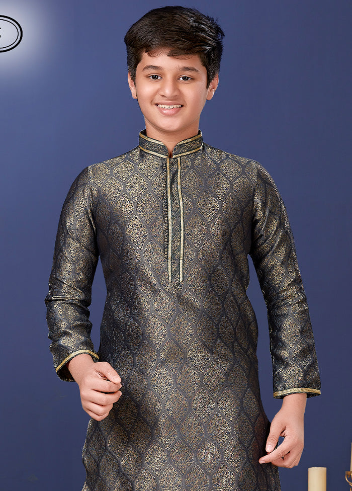 Grey Jacquard Silk Kurta Pajama Set - Indian Silk House Agencies