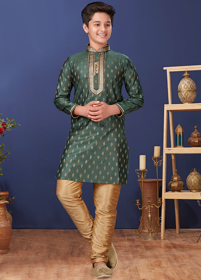 Green Jacquard Silk Kurta Pajama Set - Indian Silk House Agencies