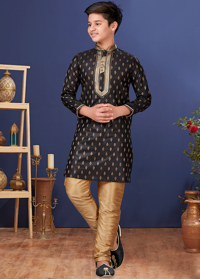 Black Jacquard Silk Kurta Pajama Set - Indian Silk House Agencies
