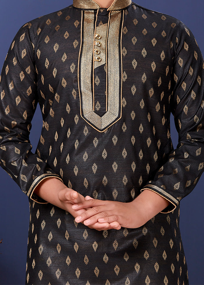 Black Jacquard Silk Kurta Pajama Set - Indian Silk House Agencies