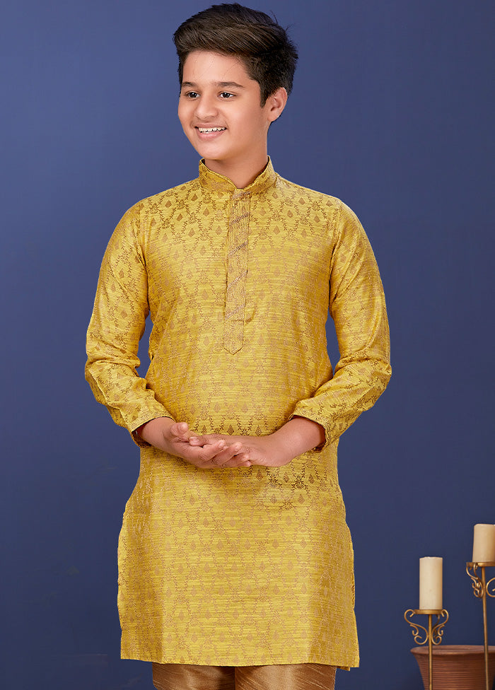 Yellow Jacquard Silk Kurta Pajama Set - Indian Silk House Agencies
