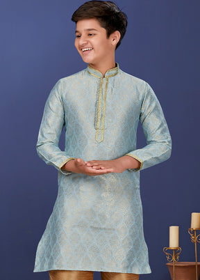 Blue Jacquard Silk Kurta Pajama Set - Indian Silk House Agencies