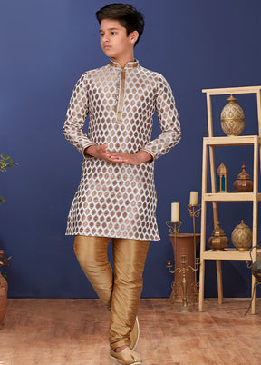 White Jacquard Silk Kurta Pajama Set - Indian Silk House Agencies