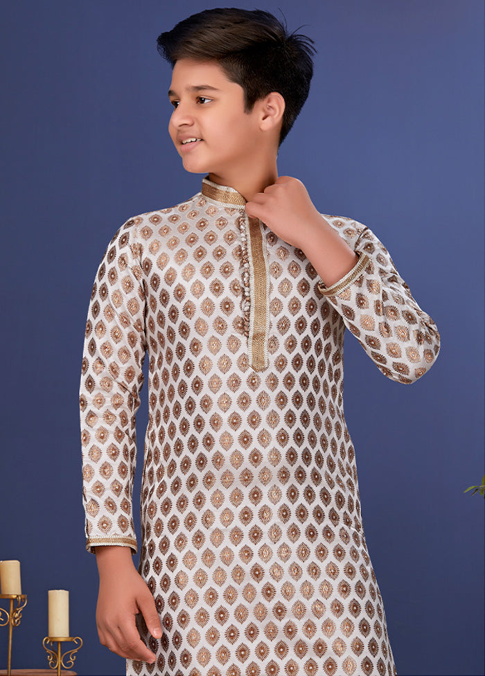 White Jacquard Silk Kurta Pajama Set - Indian Silk House Agencies