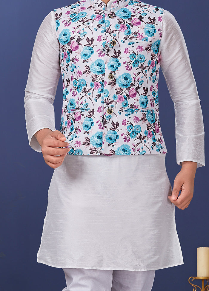 Off White Zari Woven Kurta Pajama With Jacket Set With Jacket - Indian Silk House Agencies