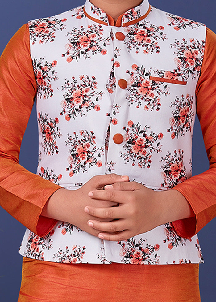 Orange Printed Ethnic Jacket - Indian Silk House Agencies