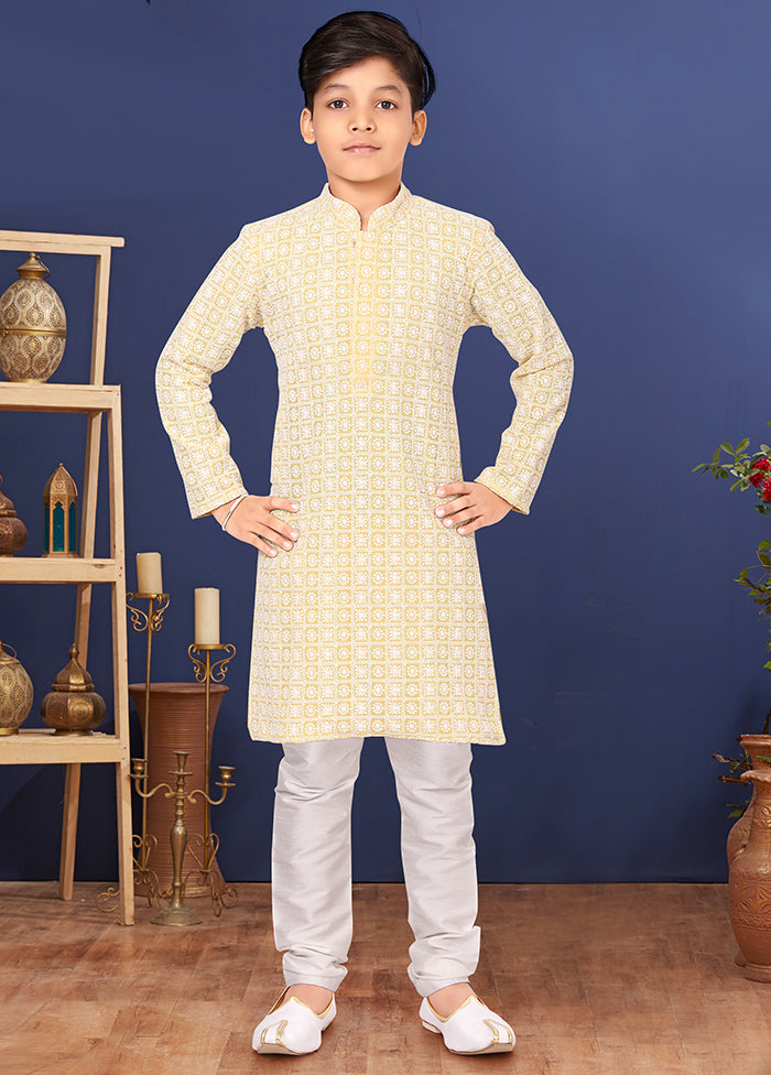 Yellow Embroidered Kurta Pajama Set - Indian Silk House Agencies