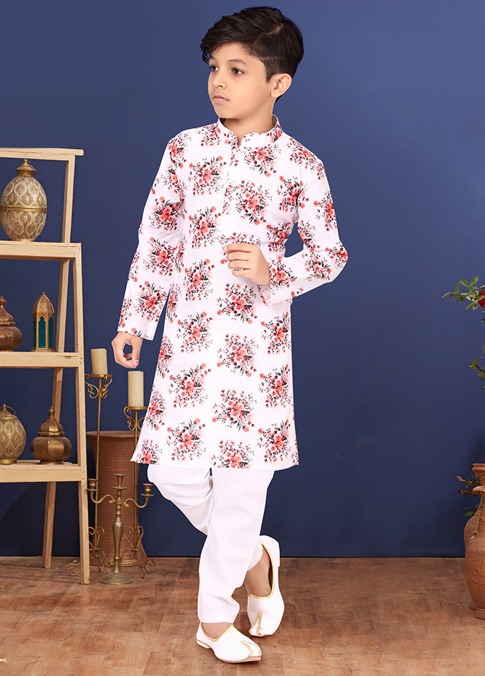 White Printed Kurta Pajama Set - Indian Silk House Agencies