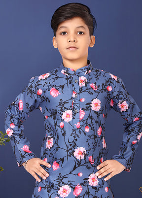 Blue Printed Kurta Pajama Set - Indian Silk House Agencies