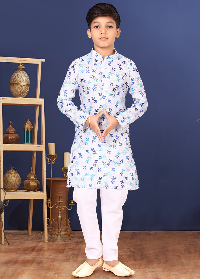 White Printed Kurta Pajama Set - Indian Silk House Agencies