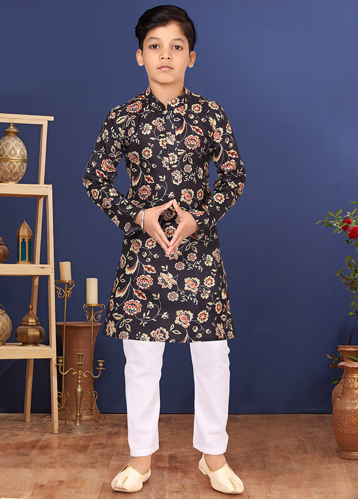 Black Printed Kurta Pajama Set - Indian Silk House Agencies