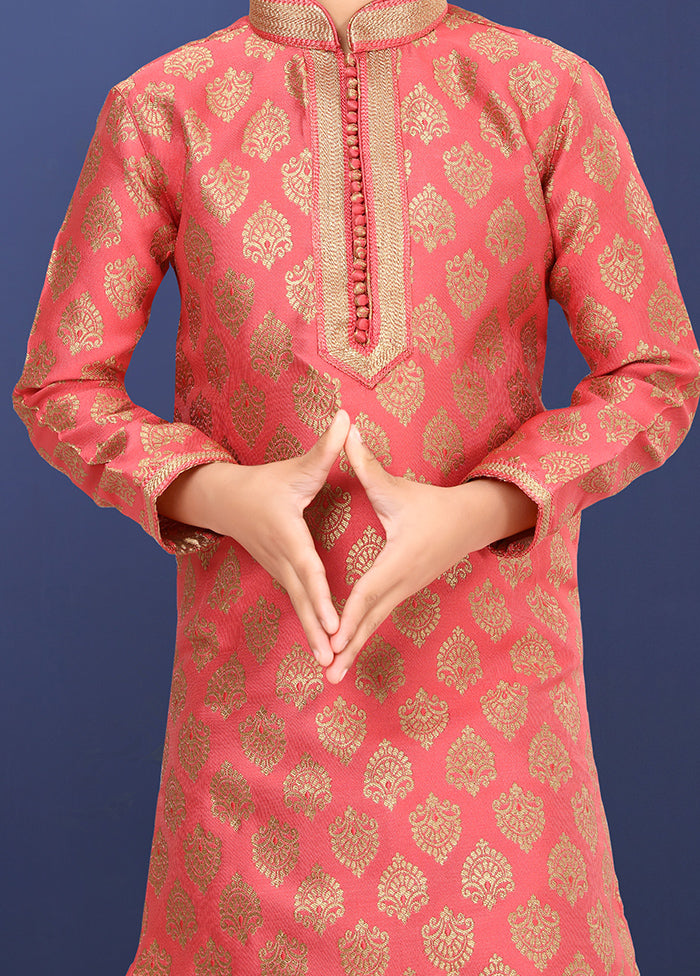 Pink Jacquard Silk Kurta Pajama Set - Indian Silk House Agencies