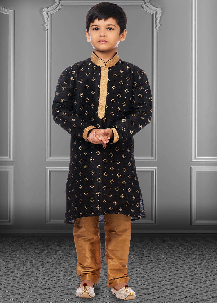 Black Silk Kurta Pajama Set For Boys - Indian Silk House Agencies